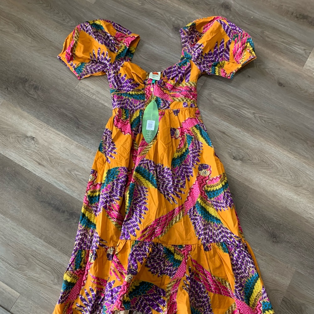 NWT Farm Rio Beaded Macaw Midi Dress - Picture 2 of 5